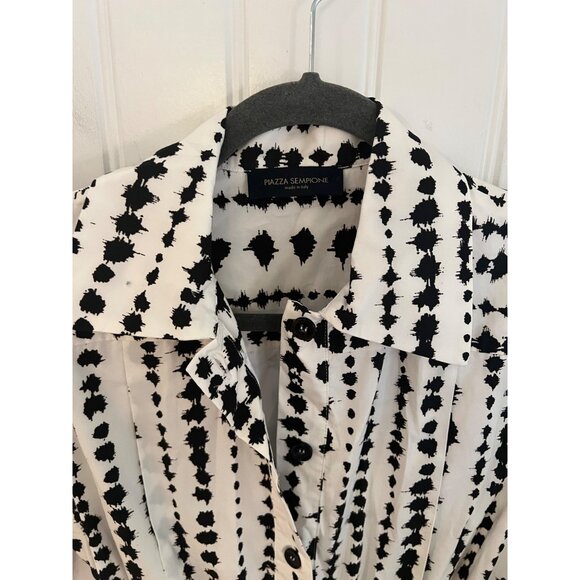 Piazza Sempione Dotted Striped Belted Midi Shirt Black White Dress Size‎ 40 US 4 - Picture 4 of 6